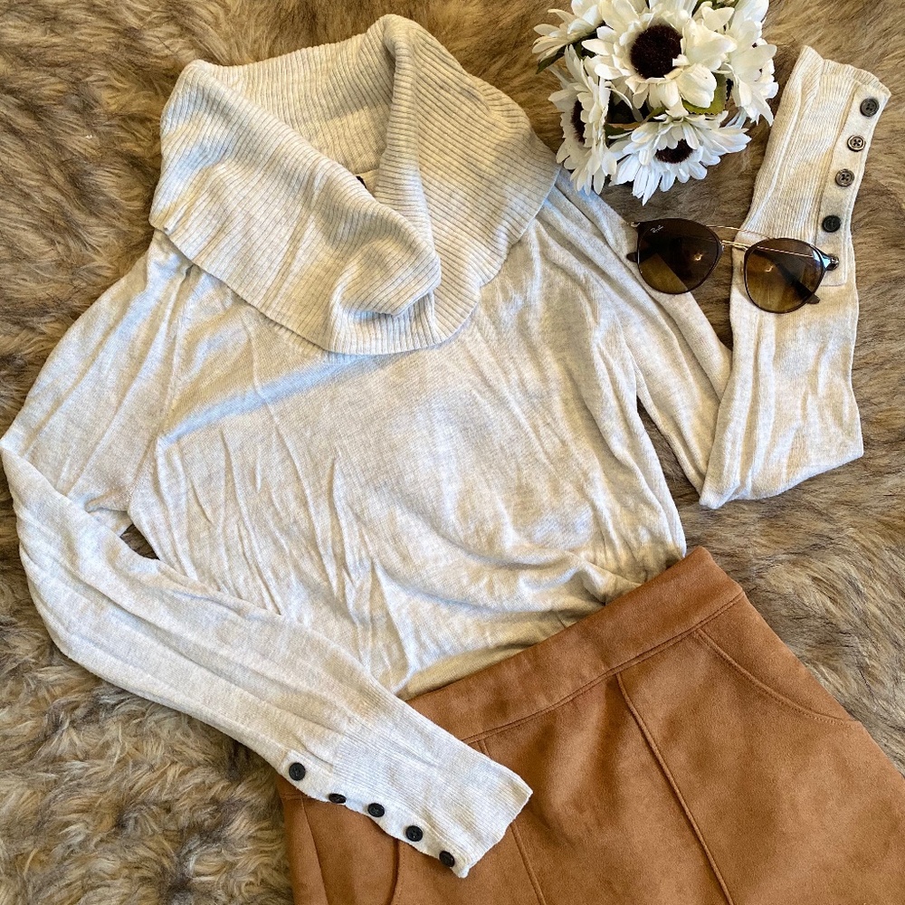 Light Heather Grey Cowl Neck Layering Top